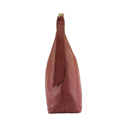 RB1017Q | Borsa Donna a spalla Morbida in Vera Pelle Made in Italy con tracolla removibile. Attacchi con moschettoni in metallo Oro Lucido - Colore Rubino -3
