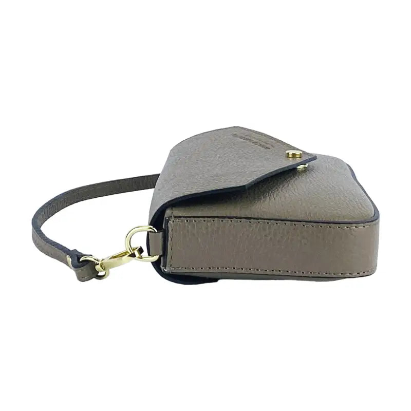 RB1023AQ | Borsa piccola a Spalla con Tracolla a catena removibile in Vera Pelle Made in Italy. Pattina di Chiusura. Accessori in metallo Oro Lucido - Colore Taupe -3