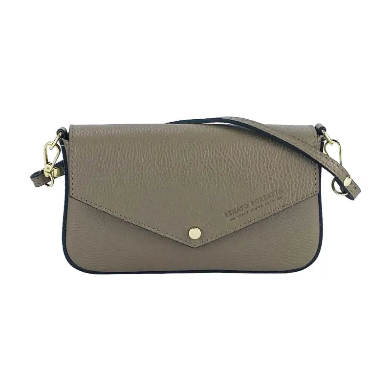 RB1023AQ | Borsa piccola a Spalla con Tracolla a catena removibile in Vera Pelle Made in Italy. Pattina di Chiusura. Accessori in metallo Oro Lucido - Colore Taupe -1