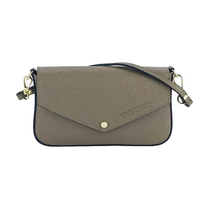 RB1023AQ | Borsa piccola a Spalla con Tracolla a catena removibile in Vera Pelle Made in Italy. Pattina di Chiusura. Accessori in metallo Oro Lucido - Colore Taupe -1