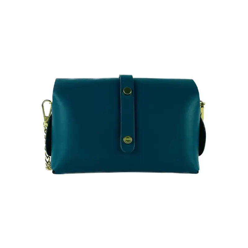 RB1001BZ | Borsa Piccola in Vera Pelle Made in Italy con Tracollina removibile e passante di chiusura in metallo Oro Lucido - Colore Ottanio -1