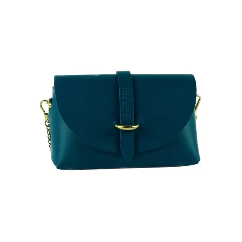 RB1001BZ | Borsa Piccola in Vera Pelle Made in Italy con Tracollina removibile e passante di chiusura in metallo Oro Lucido - Colore Ottanio -3