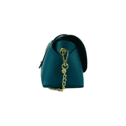 RB1001BZ | Borsa Piccola in Vera Pelle Made in Italy con Tracollina removibile e passante di chiusura in metallo Oro Lucido - Colore Ottanio -2