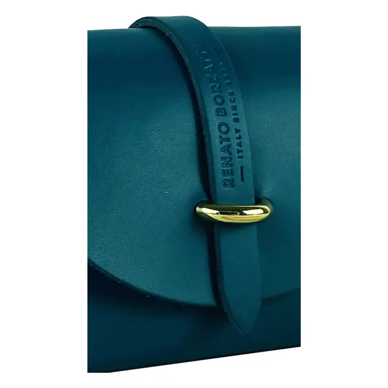 RB1001BZ | Borsa Piccola in Vera Pelle Made in Italy con Tracollina removibile e passante di chiusura in metallo Oro Lucido - Colore Ottanio -4