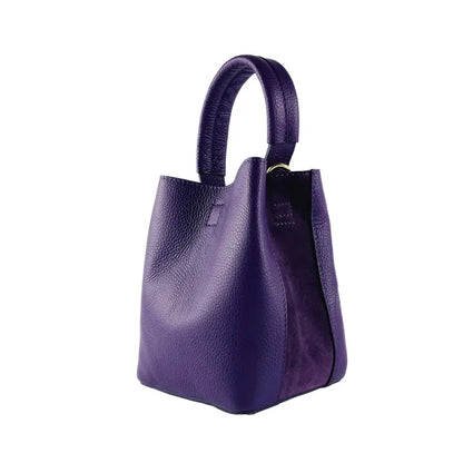RB1006Y | Borsa Secchiello con Pochette in Vera Pelle Made in Italy.Tracollina con attacchi a moschettone in metallo Oro Lucido - Colore Viola-2