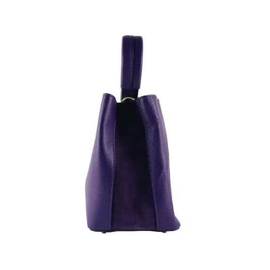 RB1006Y | Borsa Secchiello con Pochette in Vera Pelle Made in Italy.Tracollina con attacchi a moschettone in metallo Oro Lucido - Colore Viola-1