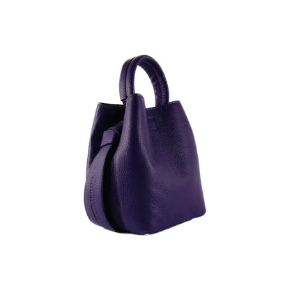 RB1006Y | Borsa Secchiello con Pochette in Vera Pelle Made in Italy.Tracollina con attacchi a moschettone in metallo Oro Lucido - Colore Viola-0