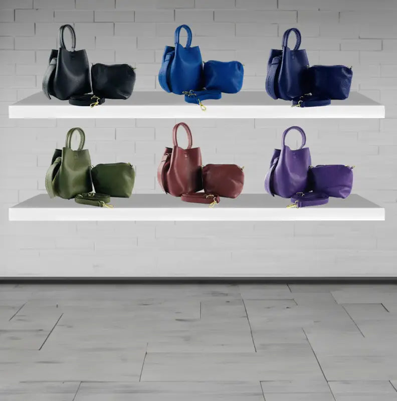RB1006Y | Borsa Secchiello con Pochette in Vera Pelle Made in Italy.Tracollina con attacchi a moschettone in metallo Oro Lucido - Colore Viola-4