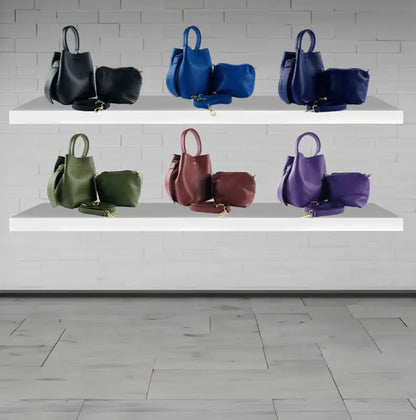 RB1006Y | Borsa Secchiello con Pochette in Vera Pelle Made in Italy.Tracollina con attacchi a moschettone in metallo Oro Lucido - Colore Viola-4