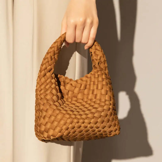 Earthy Medium Woven Top Handle Bag-0