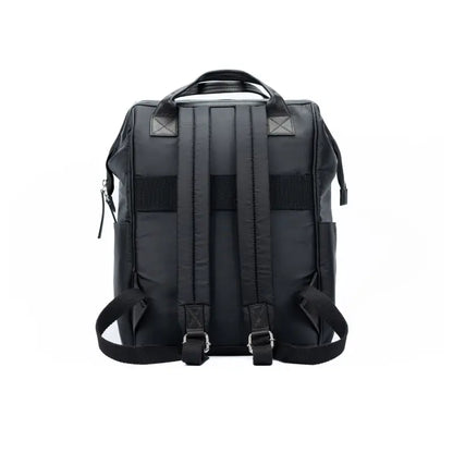 K0037AB | Zaino Idrorepellente in Nylon Waterproof/Vera Pelle pieno fiore con leggera grana - Colore Nero - Accessori Nickel lucido. Dimensioni: cm 27 x 39 x 19 - Confezione: Sacchetto Tnt-2