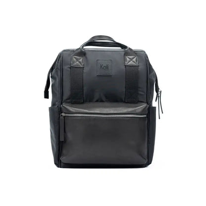 K0037AB | Zaino Idrorepellente in Nylon Waterproof/Vera Pelle pieno fiore con leggera grana - Colore Nero - Accessori Nickel lucido. Dimensioni: cm 27 x 39 x 19 - Confezione: Sacchetto Tnt-1