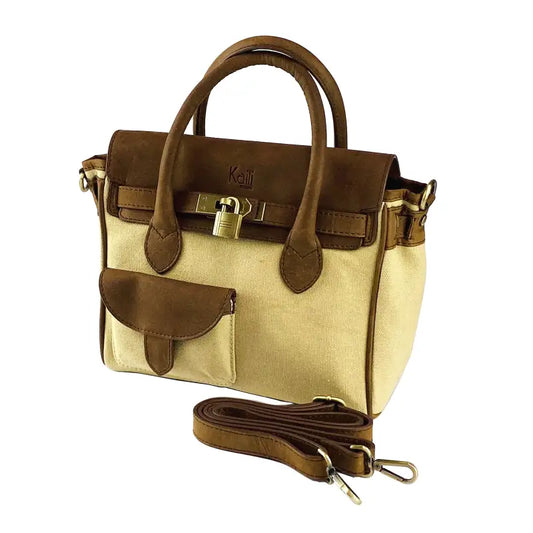 K0042ALCB | Borsa a Mano Mini in Canvas/Vera Pelle Made in Italy. Tracolla removibile. -0