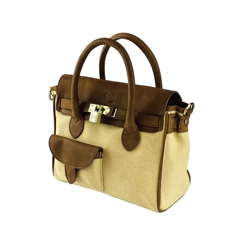 K0042ALCB | Borsa a Mano Mini in Canvas/Vera Pelle Made in Italy. Tracolla removibile. -3