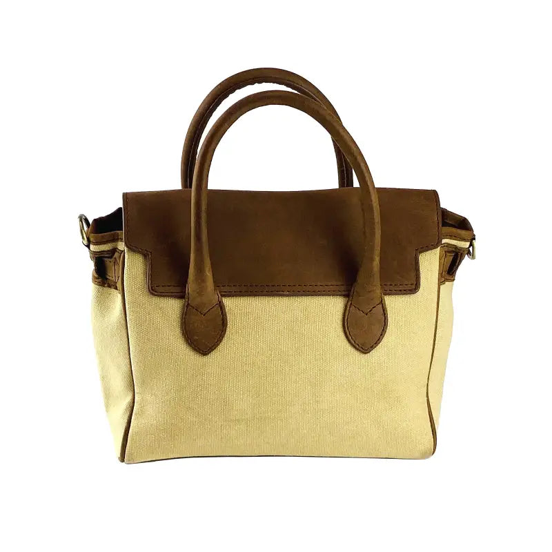 K0042ALCB | Borsa a Mano Mini in Canvas/Vera Pelle Made in Italy. Tracolla removibile. -4