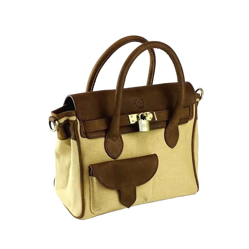 K0042ALCB | Borsa a Mano Mini in Canvas/Vera Pelle Made in Italy. Tracolla removibile. -2