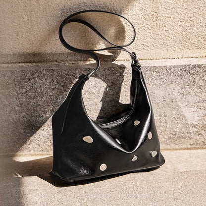 Metallic Studded Leather Underarm Bag-4