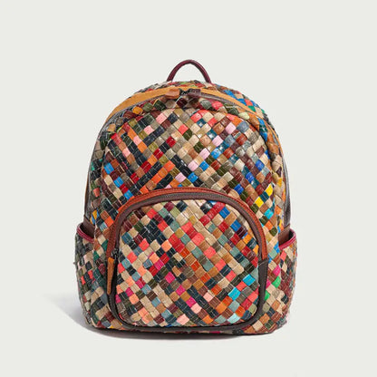 Multicolor Woven Leather School Backpack-0