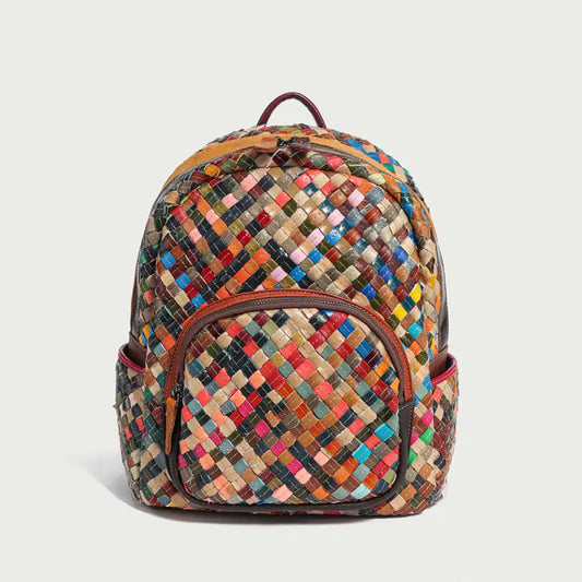 Multicolor Woven Leather School Backpack-0