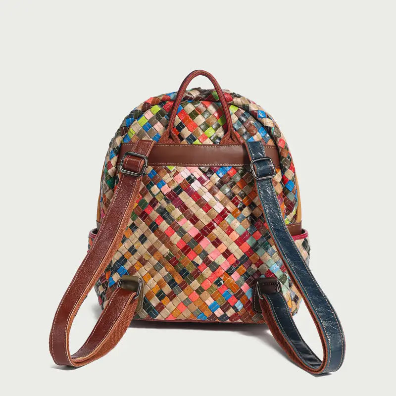 Multicolor Woven Leather School Backpack-3