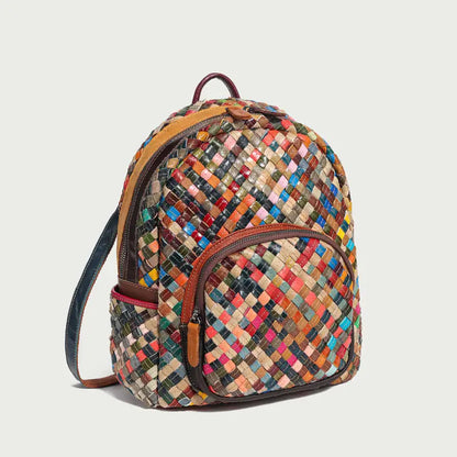 Multicolor Woven Leather School Backpack-1
