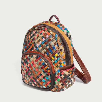 Multicolor Woven Leather School Backpack-2