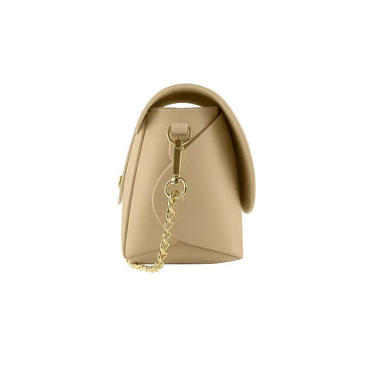 RB1001AL | Borsa Piccola in Vera Pelle Made in Italy con Tracollina removibile e passante di chiusura in metallo Oro Lucido - Colore Beige - Dimensioni: cm 16,5 x 11 x 8-2