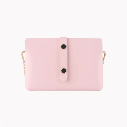 RB1001BJ | Borsa Piccola in Vera Pelle Made in Italy con Tracollina removibile e passante di chiusura in metallo Oro Lucido - Colore Rosa - Dimensioni: cm 16,5 x 11 x 8-1