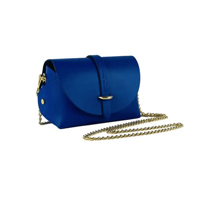RB1001CH | Borsa Piccola in Vera Pelle Made in Italy con Tracollina removibile e passante di chiusura in metallo Oro Lucido - Colore Blu Royal - Dimensioni: cm 16,5 x 11 x 8-0