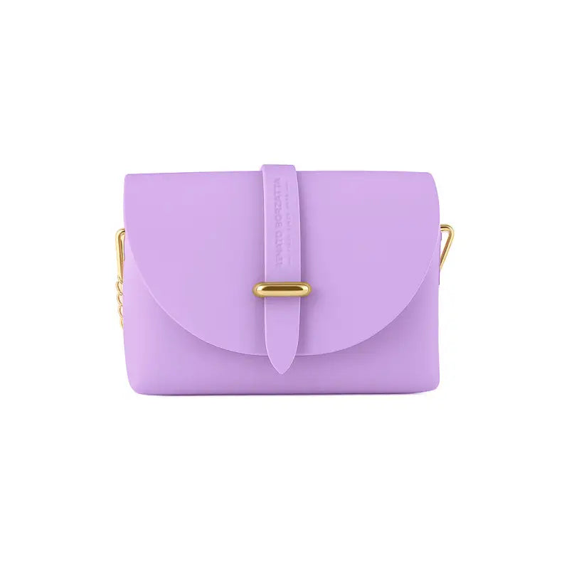 RB1001CI | Borsa Piccola in Vera Pelle Made in Italy con Tracollina removibile e passante di chiusura in metallo Oro Lucido - Colore Lilla - Dimensioni: cm 16,5 x 11 x 8-3