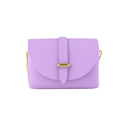 RB1001CI | Borsa Piccola in Vera Pelle Made in Italy con Tracollina removibile e passante di chiusura in metallo Oro Lucido - Colore Lilla - Dimensioni: cm 16,5 x 11 x 8-3