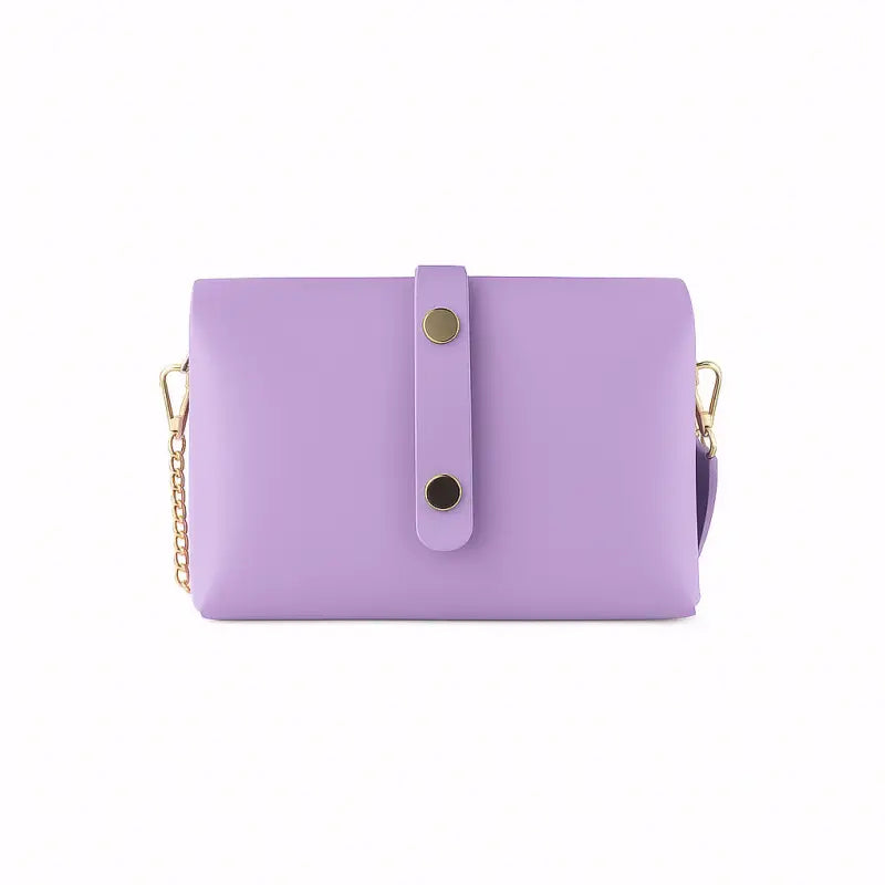 RB1001CI | Borsa Piccola in Vera Pelle Made in Italy con Tracollina removibile e passante di chiusura in metallo Oro Lucido - Colore Lilla - Dimensioni: cm 16,5 x 11 x 8-1