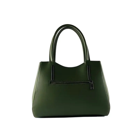 RB1004E | Borsa a Mano in Vera Pelle Made in Italy con Tracollina removibile e attacchi con moschettoni in metallo Canna di Fucile - Colore Verde - Dimensioni: cm 33 x 25 x 15 + Manici 13 cm-1