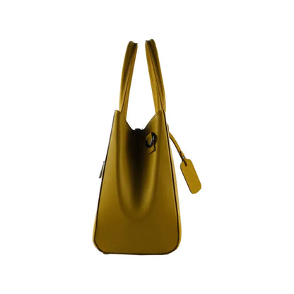 RB1004R | Borsa a Mano in Vera Pelle Made in Italy con Tracollina removibile e attacchi con moschettoni in metallo Canna di Fucile - Colore Senape - Dimensioni: cm 33 x 25 x 15 + Manici 13 cm-4