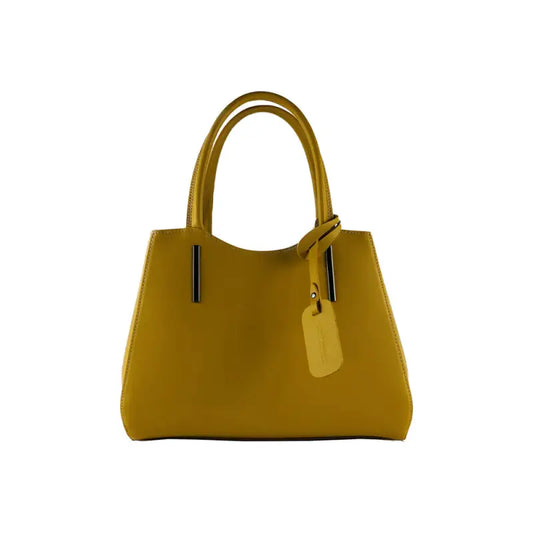RB1004R | Borsa a Mano in Vera Pelle Made in Italy con Tracollina removibile e attacchi con moschettoni in metallo Canna di Fucile - Colore Senape - Dimensioni: cm 33 x 25 x 15 + Manici 13 cm-0