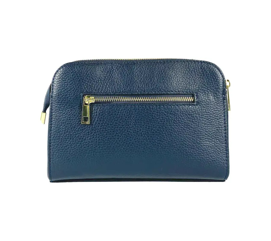 RB1011D | Tracollina Donna in Vera Pelle Made in Italy. Tracolla removibile. Attacchi con moschettoni in metallo Oro Lucido - Colore Blu - Dimensioni: cm 25 x 17 x 10-3