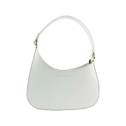 RB1013W | Borsa Donna a spalla e Tracolla removibili in Vera Pelle Made in Italy. Attacchi con moschettoni in metallo Oro Lucido - Colore Bianco - Dimensioni: cm 28 x 6 x 25 + 12 (manico)-1