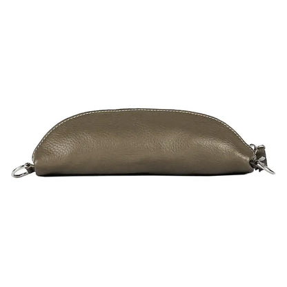 RB1015AQ | Marsupio con tracolla removibile in Vera Pelle Made in Italy. Attacchi con moschettoni in metallo Nickel Lucido - Colore Taupe - Dimensioni: 24 x 14 x 7-3