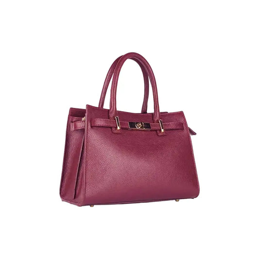 RB1016X | Borsa Donna a Mano in Vera Pelle Made in Italy con tracolla removibile. Attacchi con moschettoni in metallo Oro Lucido. Colore Bordeaux. Dimensioni: cm 28 x 20 x 14 + 12,5-1