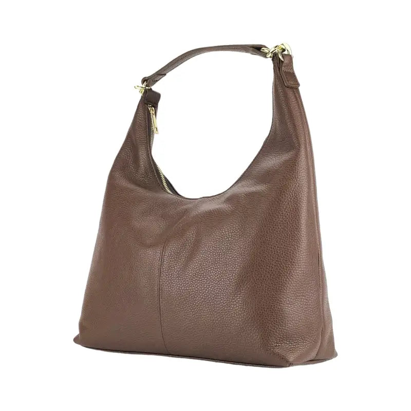 RB1017BV | Borsa Donna a spalla Morbida in Vera Pelle Made in Italy con manico singolo e tracolla removibile. Attacchi con moschettoni in metallo Oro Lucido - Colore Cioccolato-4