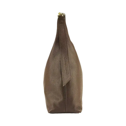 RB1017BV | Borsa Donna a spalla Morbida in Vera Pelle Made in Italy con manico singolo e tracolla removibile. Attacchi con moschettoni in metallo Oro Lucido - Colore Cioccolato-3