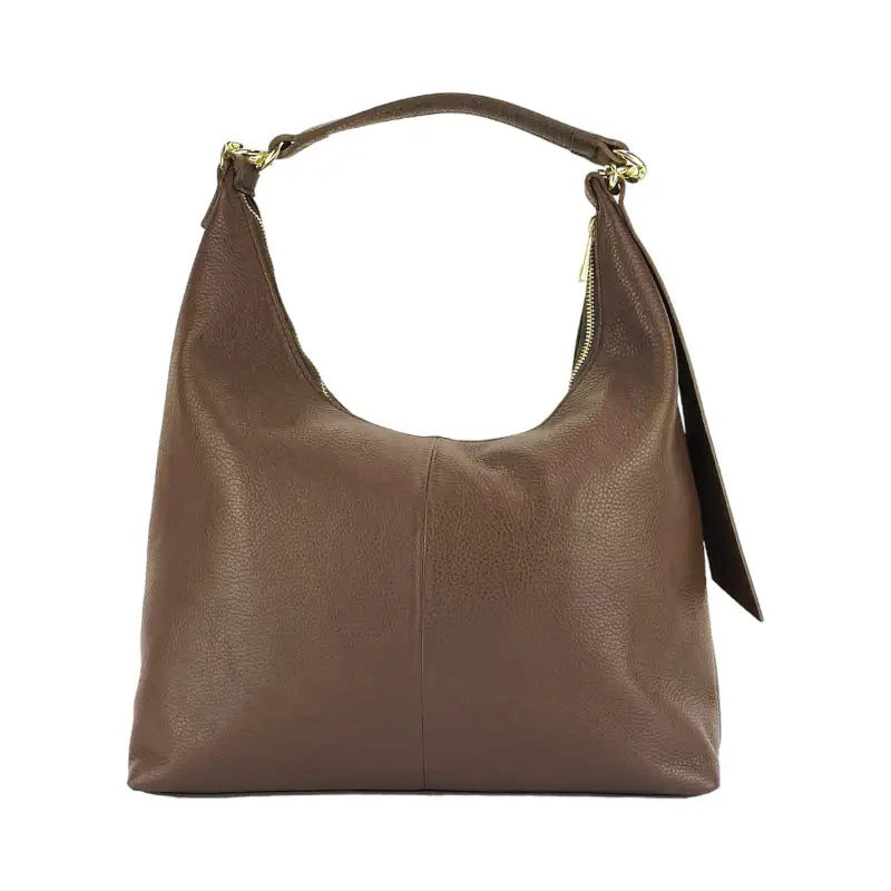 RB1017BV | Borsa Donna a spalla Morbida in Vera Pelle Made in Italy con manico singolo e tracolla removibile. Attacchi con moschettoni in metallo Oro Lucido - Colore Cioccolato-2