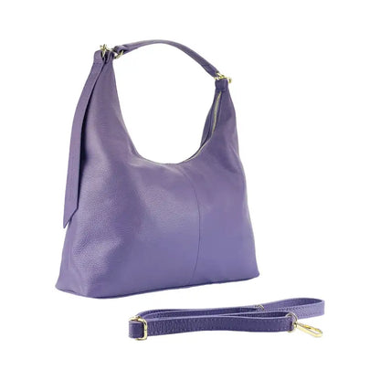 RB1017Y | Borsa Donna a spalla Morbida in Vera Pelle Made in Italy con tracolla removibile. Attacchi con moschettoni in metallo Oro Lucido - Colore Viola-0