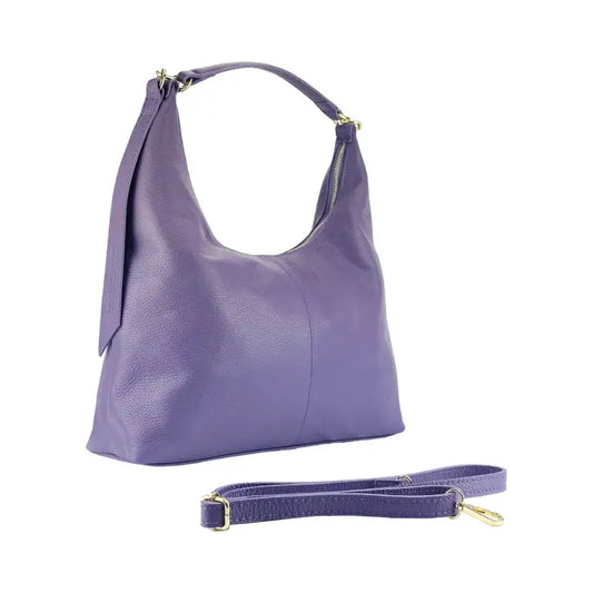 RB1017Y | Borsa Donna a spalla Morbida in Vera Pelle Made in Italy con tracolla removibile. Attacchi con moschettoni in metallo Oro Lucido - Colore Viola-0