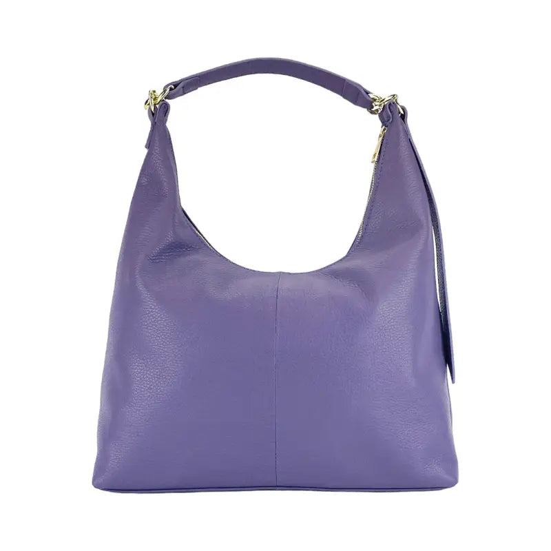 RB1017Y | Borsa Donna a spalla Morbida in Vera Pelle Made in Italy con tracolla removibile. Attacchi con moschettoni in metallo Oro Lucido - Colore Viola-2