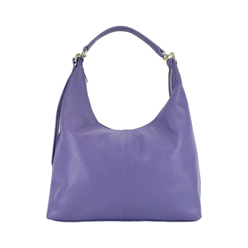 RB1017Y | Borsa Donna a spalla Morbida in Vera Pelle Made in Italy con tracolla removibile. Attacchi con moschettoni in metallo Oro Lucido - Colore Viola-1