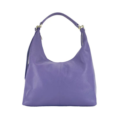 RB1017Y | Borsa Donna a spalla Morbida in Vera Pelle Made in Italy con tracolla removibile. Attacchi con moschettoni in metallo Oro Lucido - Colore Viola-1