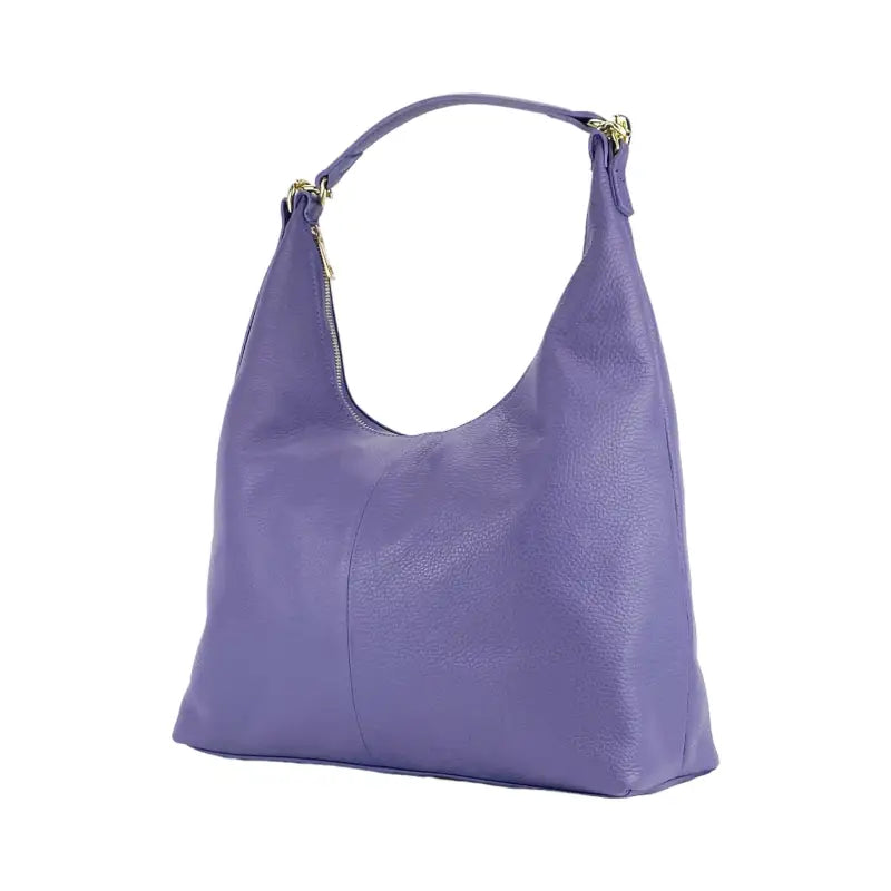 RB1017Y | Borsa Donna a spalla Morbida in Vera Pelle Made in Italy con tracolla removibile. Attacchi con moschettoni in metallo Oro Lucido - Colore Viola-4