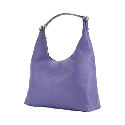 RB1017Y | Borsa Donna a spalla Morbida in Vera Pelle Made in Italy con tracolla removibile. Attacchi con moschettoni in metallo Oro Lucido - Colore Viola-4
