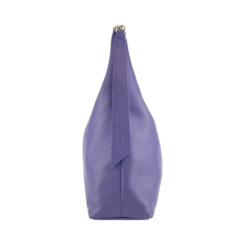 RB1017Y | Borsa Donna a spalla Morbida in Vera Pelle Made in Italy con tracolla removibile. Attacchi con moschettoni in metallo Oro Lucido - Colore Viola-3
